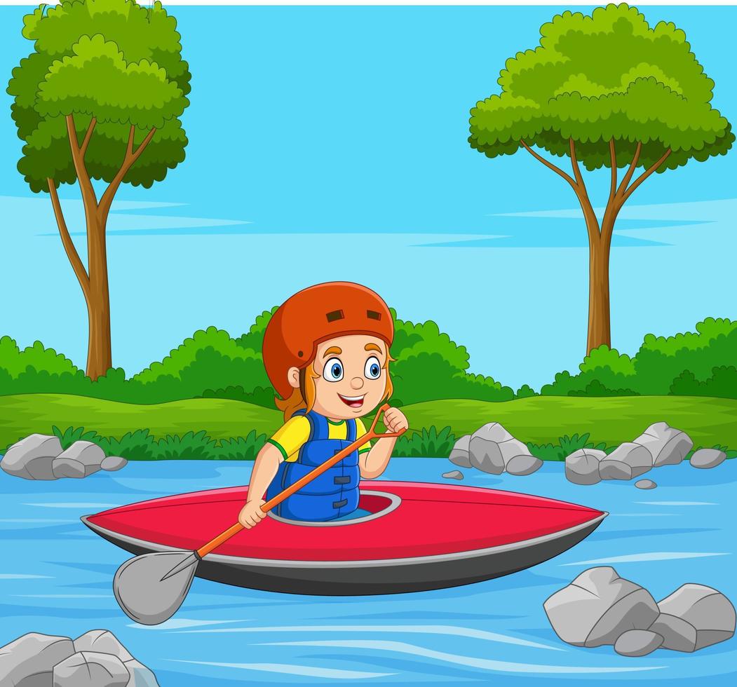 Cartoon little boy rowing a boat vector