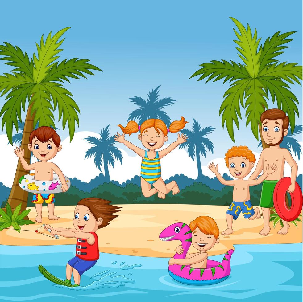 Cartoon happy family at the beach 8916717 Vector Art at Vecteezy