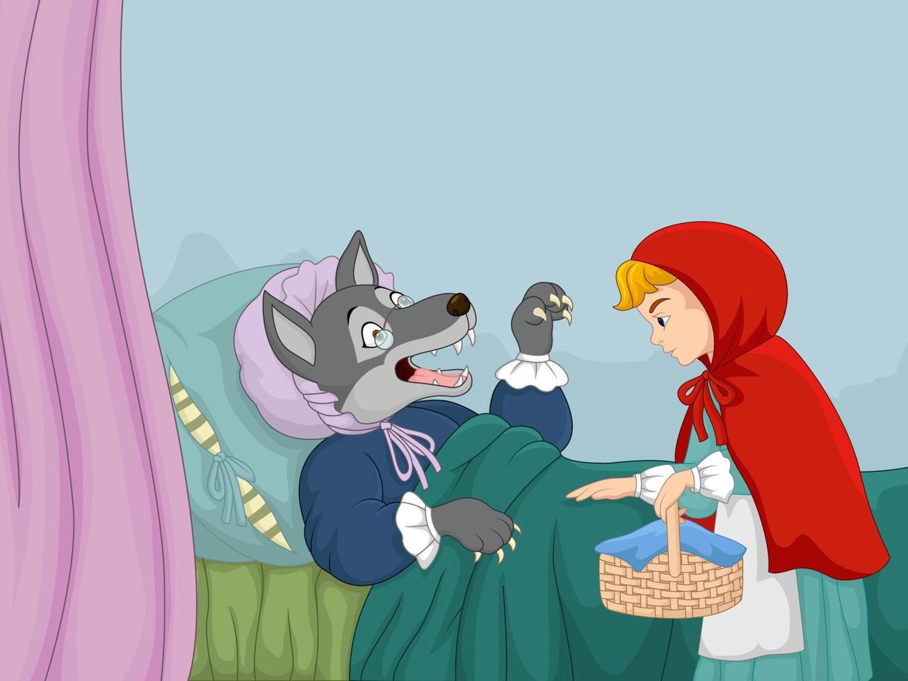 Cartoon little red riding hood and wolf vector