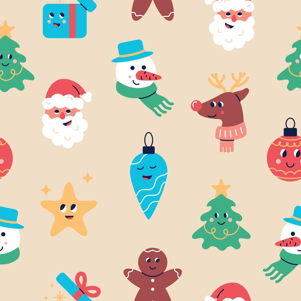 Christmas seamless pattern from cute trendy characters vector