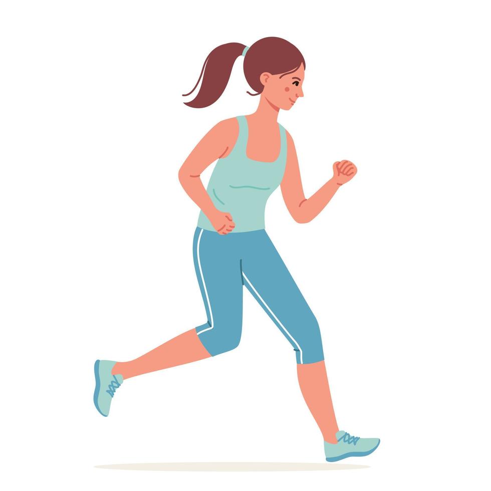 mujer joven corriendo vestida con ropa deportiva de fondo aislado. vector