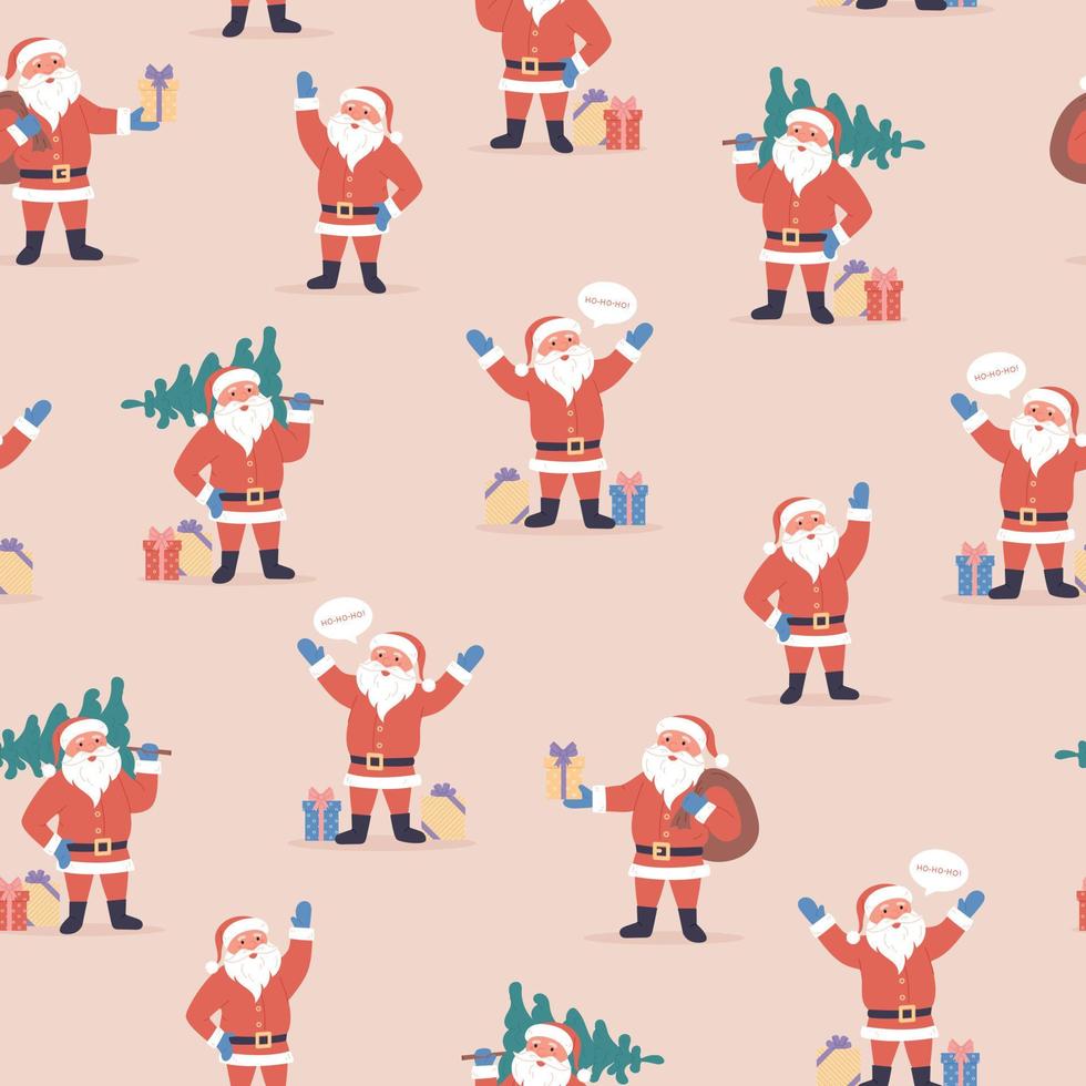 Merry Christmas seamless pattern with Santa Claus. Holiday pattern vector
