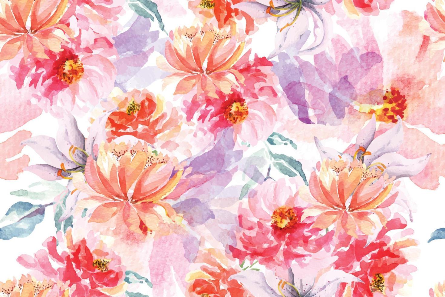 Seamless pattern of Blooming flowers with watercolor 72 vector