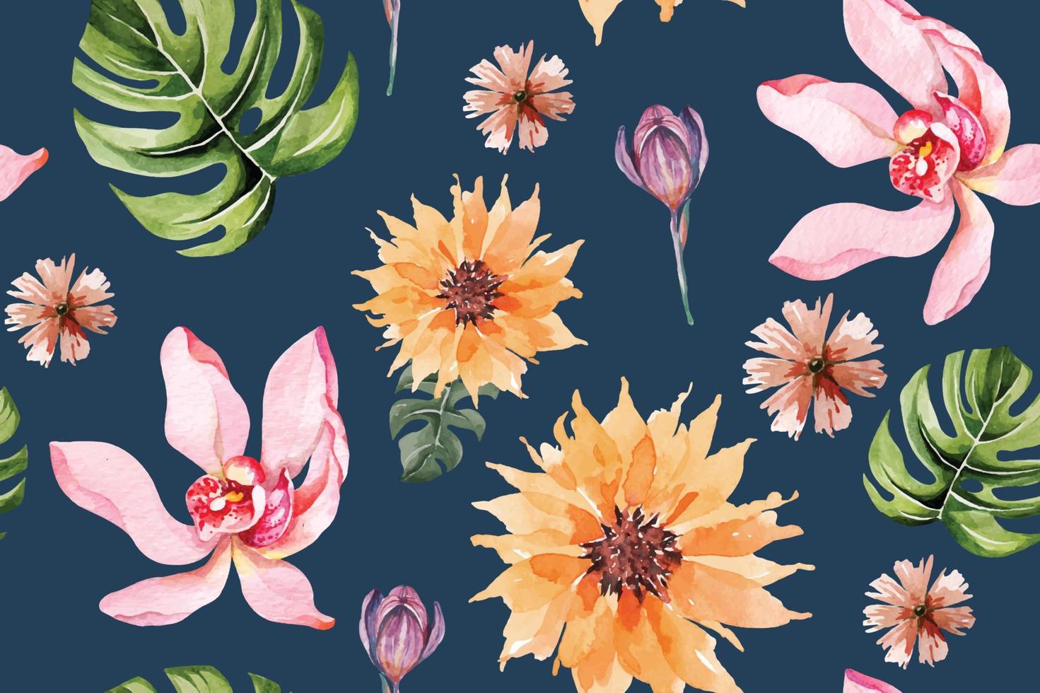 Seamless pattern of Blooming flowers with watercolor 95 vector