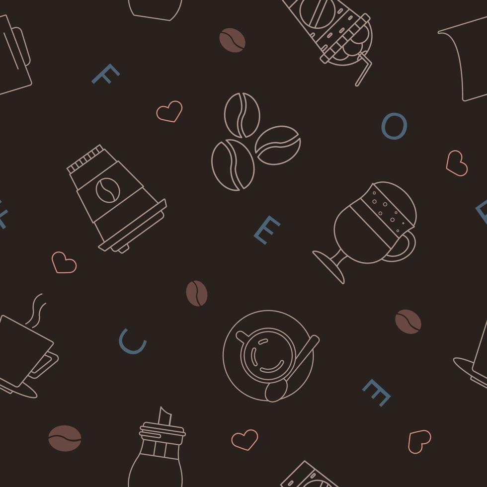 Seamless pattern with coffee elements. Can be used for menu, bar, shop, cafe, restaurant. vector