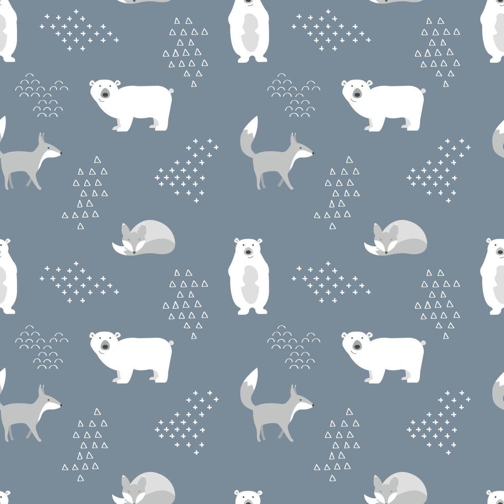 Scandinavian seamless pattern. Bear and fox. Vector illustration.