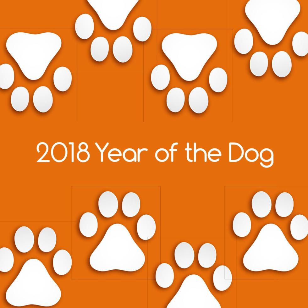 Dog footprints cut paper with soft shadow. Year of the dog. vector