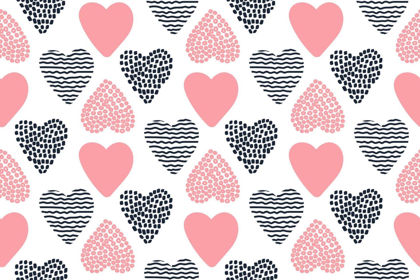 Seamless pattern with hand drawn Valentine hearts. Good for wallpaper, wrapping paper, invitation cards, textile print. Background for St. Valentine's Day. Vector illustration.