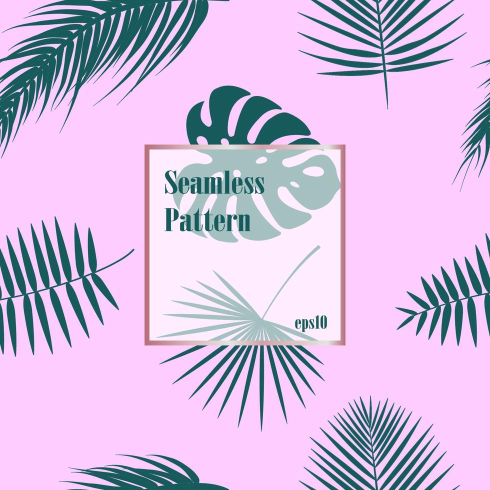 Tropical pattern, seamless palm leaves background. Green pattern with palm leaf on pink background. vector