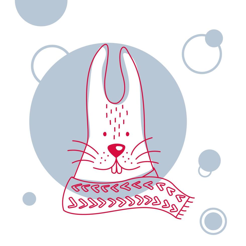 ilustración de vacaciones y navidad de un lindo conejo en bufanda. Dibujar a mano ilustración animal para tarjetas de felicitación o afiches. vector