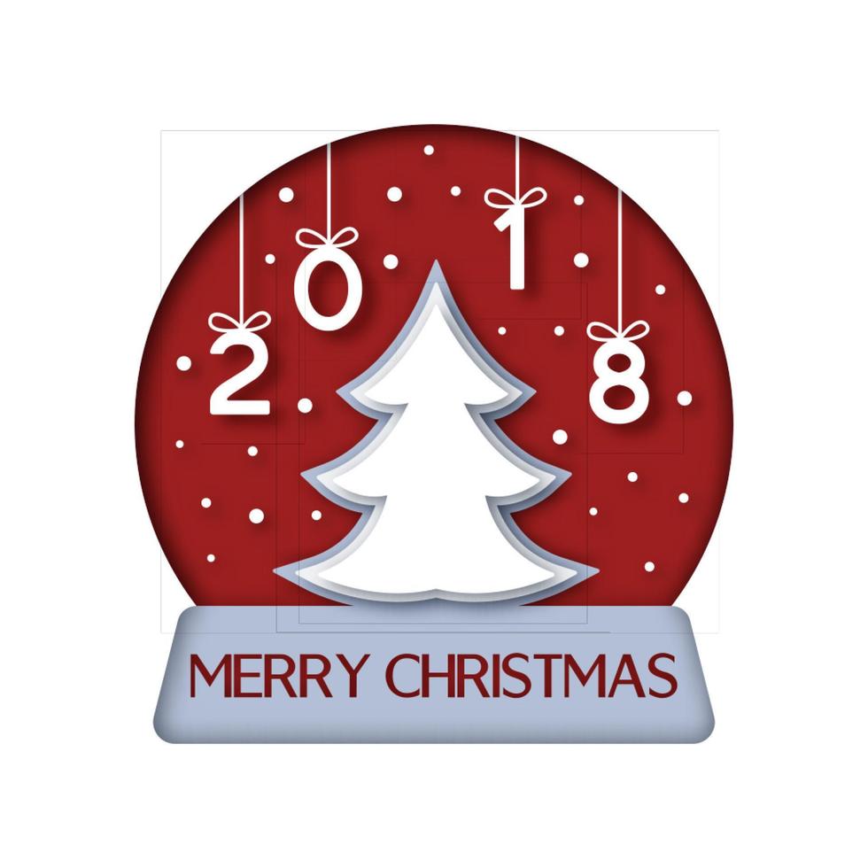 Christmas tree in a snow globe. Merry Christmas and Happy New Year 2018. Paper art vector. vector