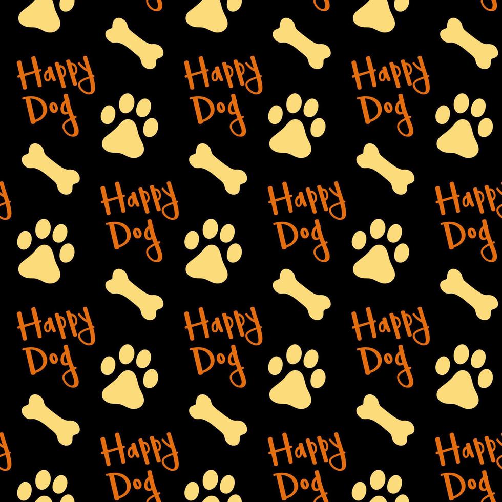 Footprints dog and bones background, seamless texture. Quotes Happy dog. vector