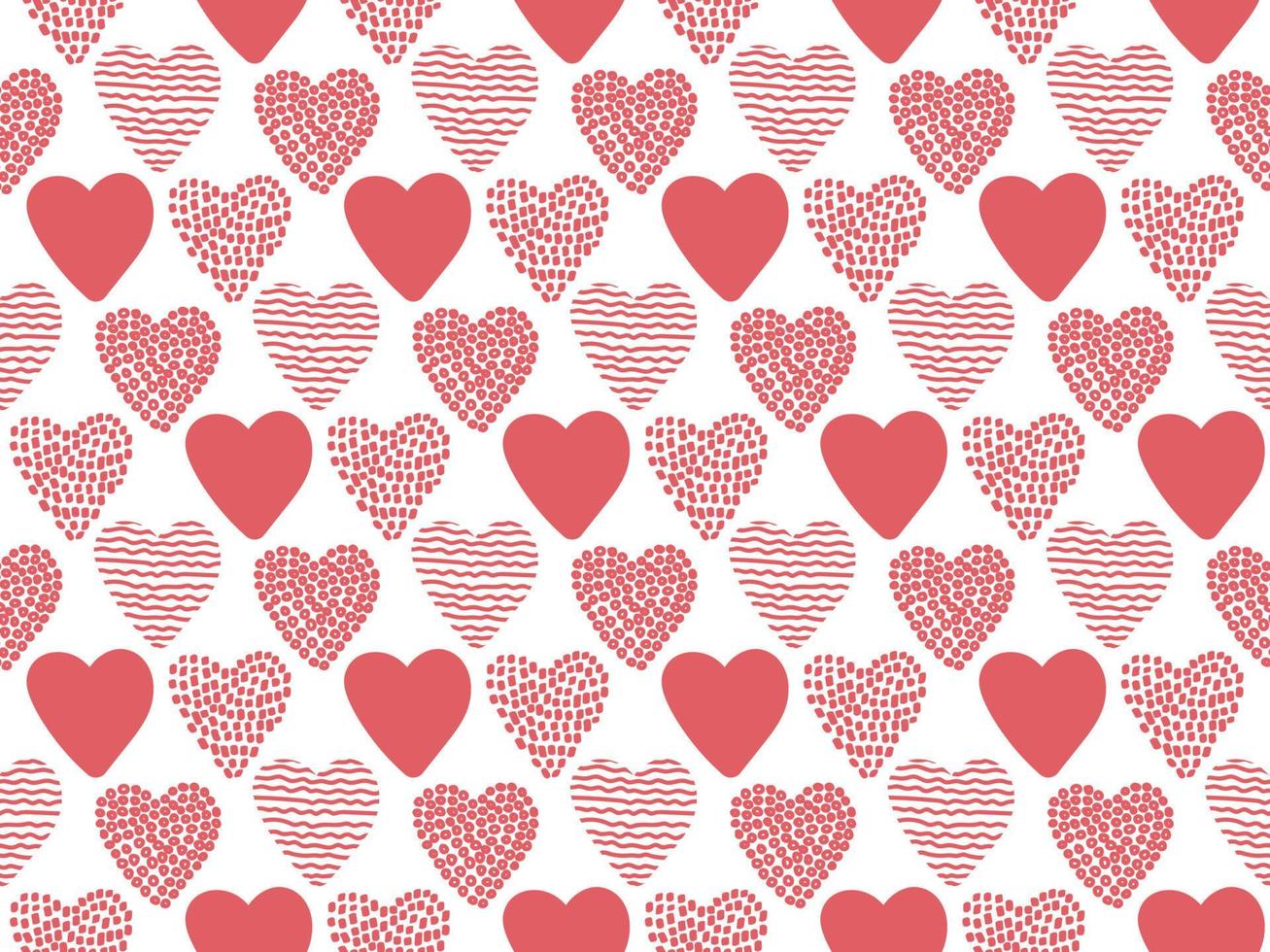 Hand Drawn Valentine Hearts Seamless Pattern, Isolated On White background. Good for wallpaper, wrapping paper, invitation cards. Vector illustration.