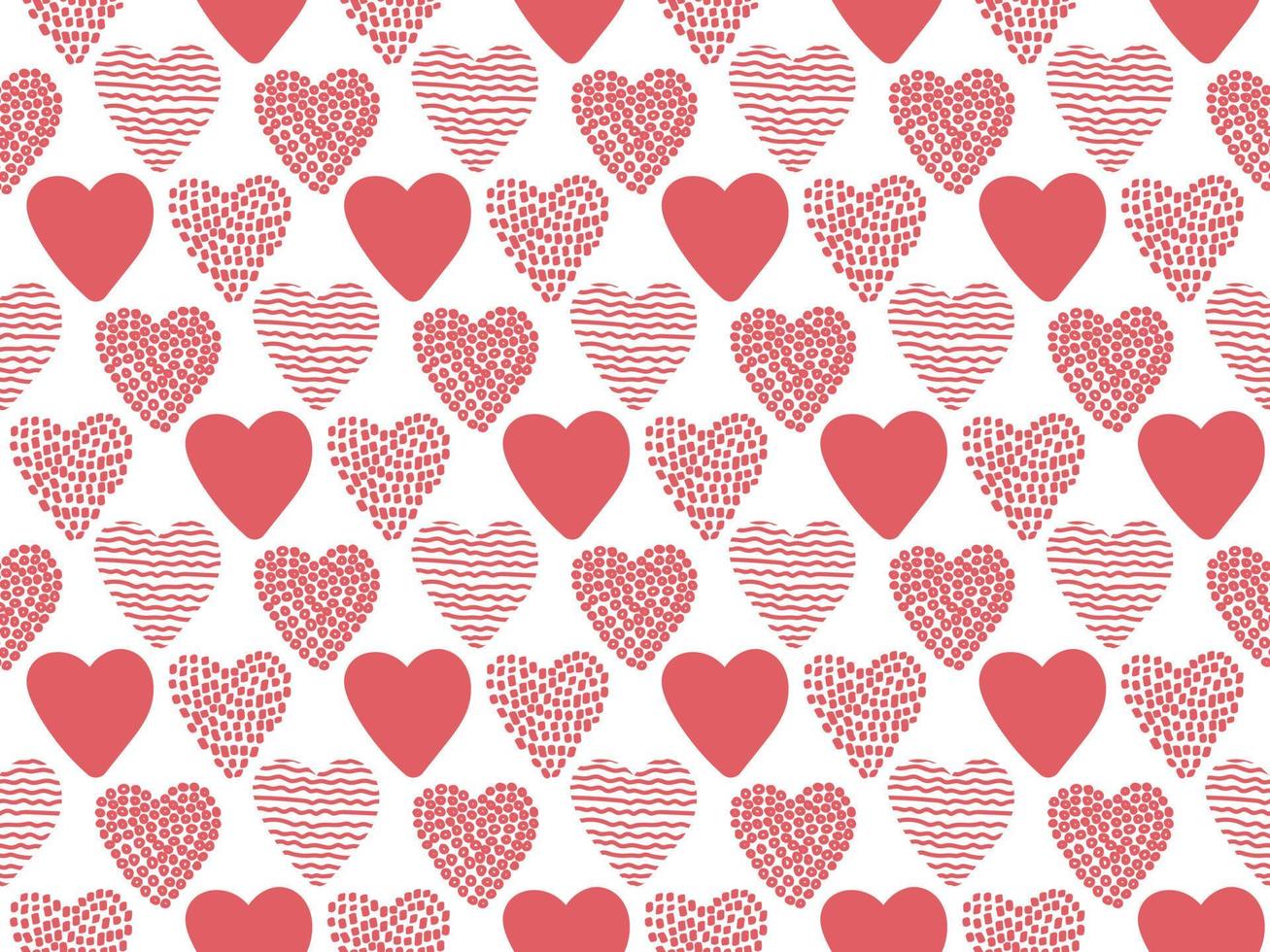 Hand Drawn Valentine Hearts Seamless Pattern, Isolated On White background. Good for wallpaper, wrapping paper, invitation cards. Vector illustration.