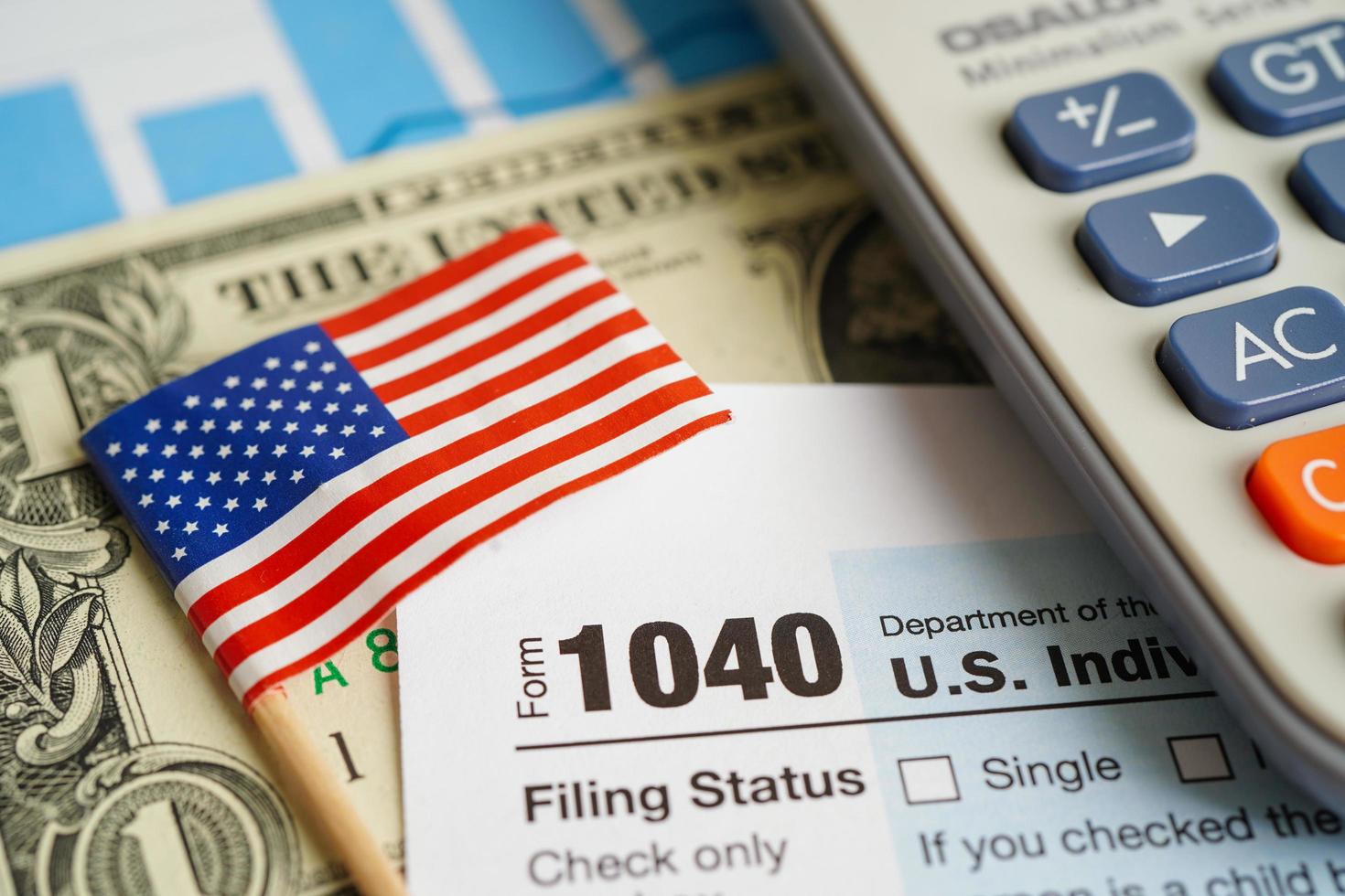 Tax form 1040 U.S. Individual Income Tax Return, business finance concept. photo