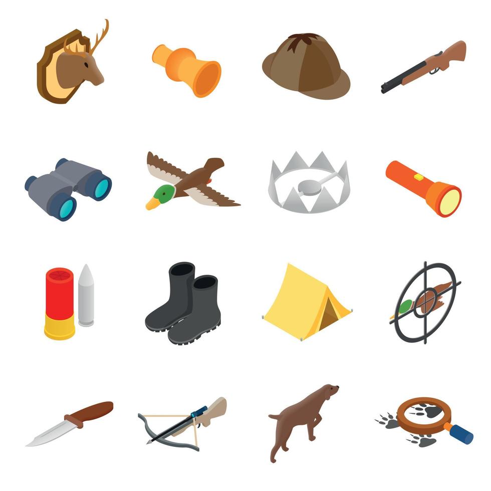 Hunting isometric 3d icons vector