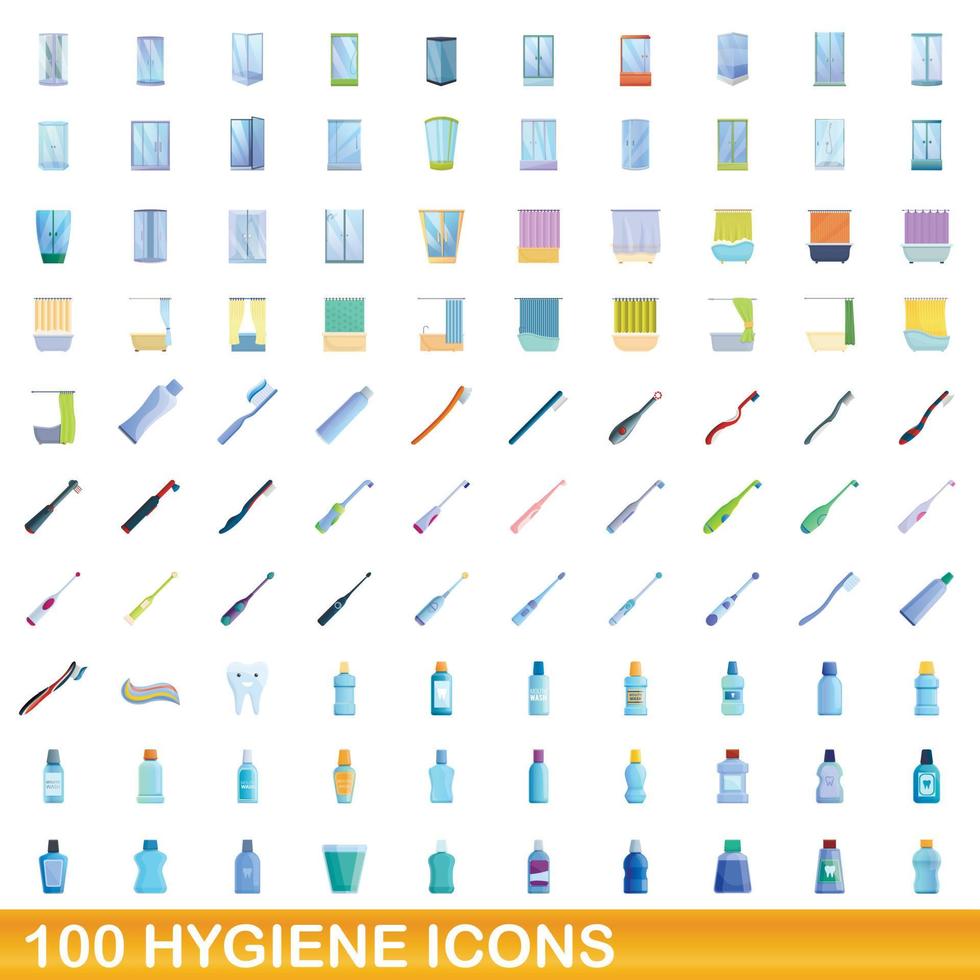 100 hygiene icons set, cartoon style vector