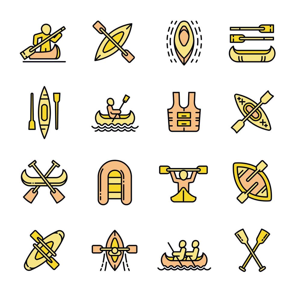 conjunto de iconos de piragüismo vector de contorno. remo de canoa