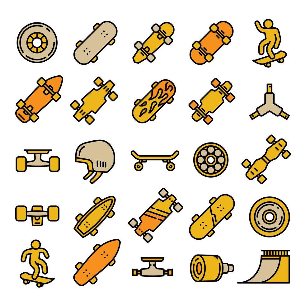 Skateboard icons set, outline style vector