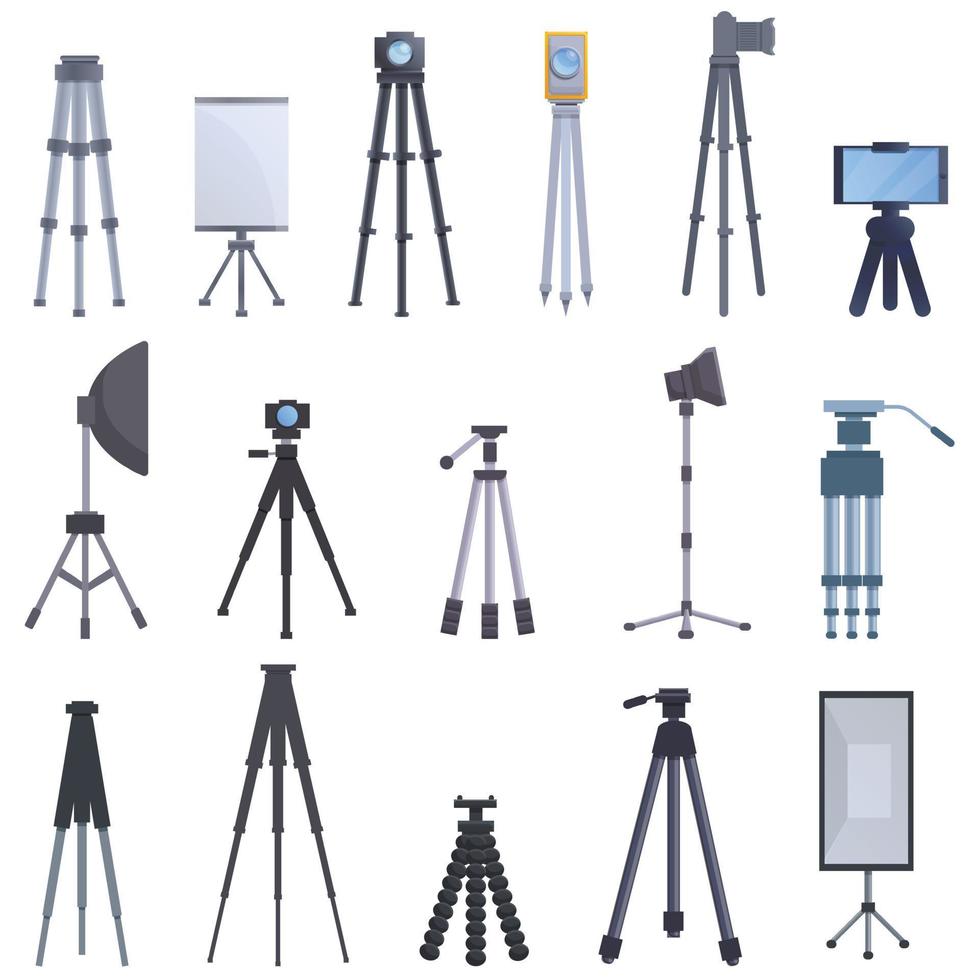 Tripod icons set, cartoon style vector