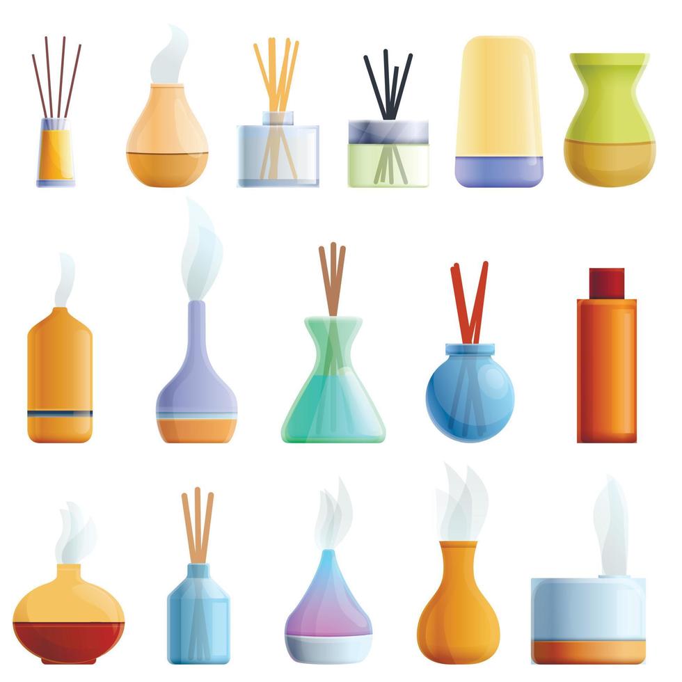 Diffuser icons set, cartoon style vector