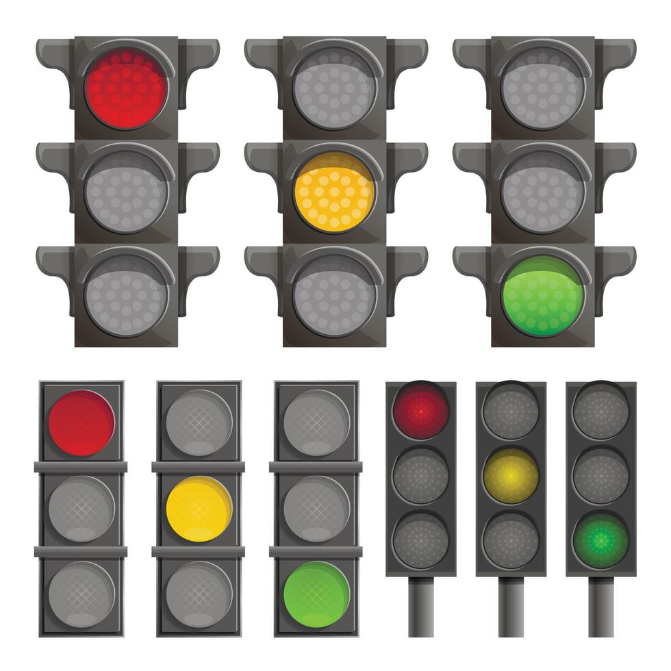 Traffic lights icon set, cartoon style vector