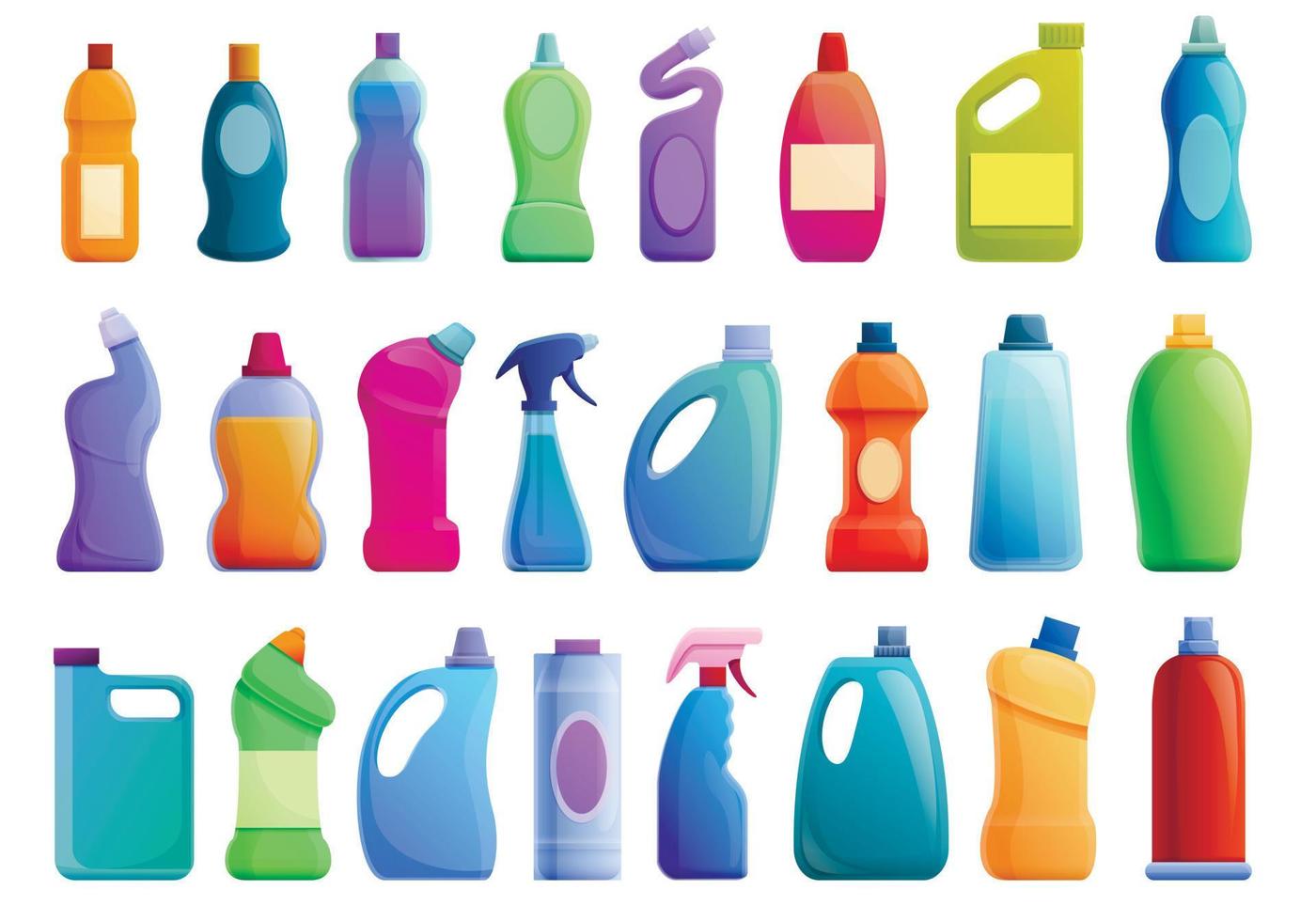 Bleach icons set, cartoon style vector