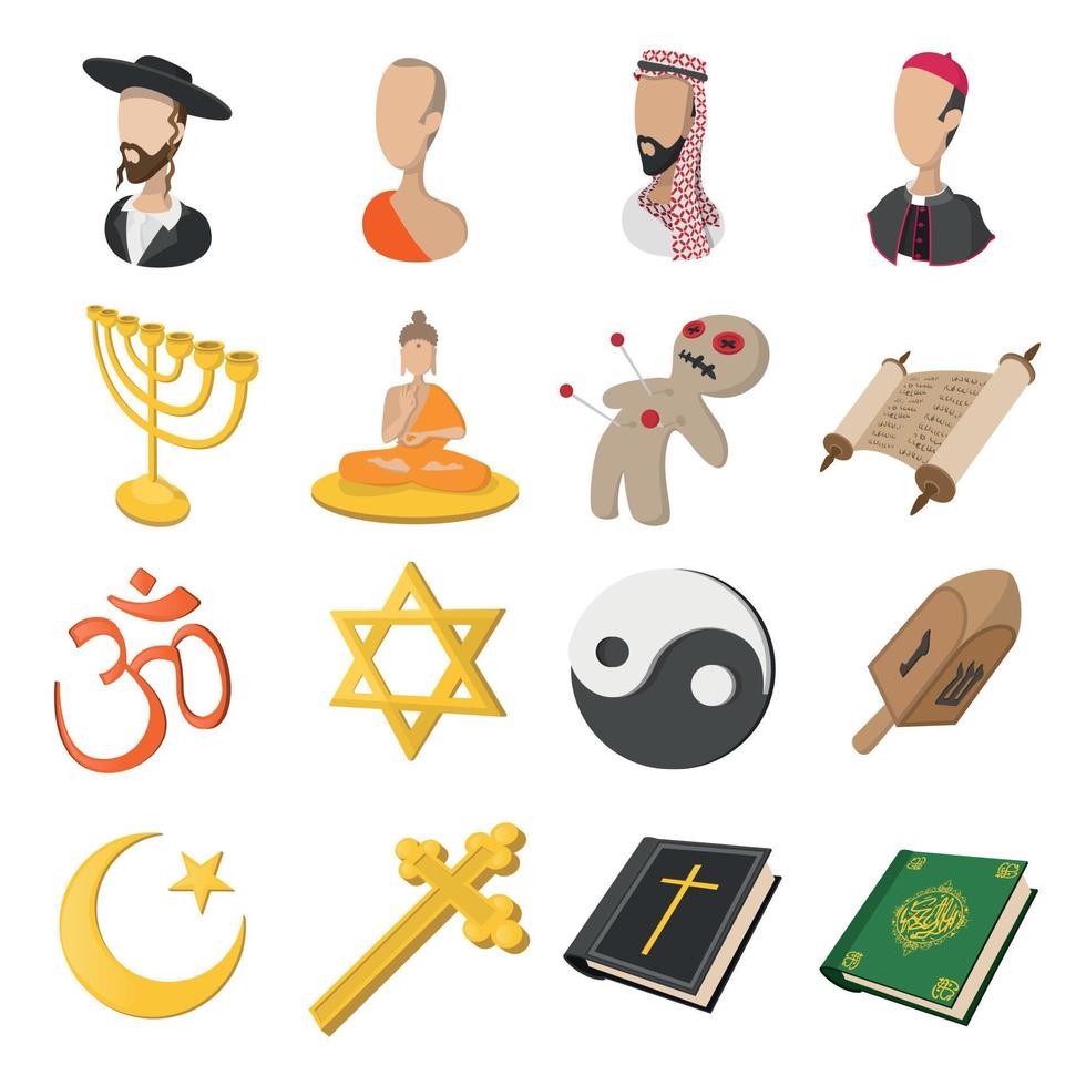 Different religions cartoon icons set vector