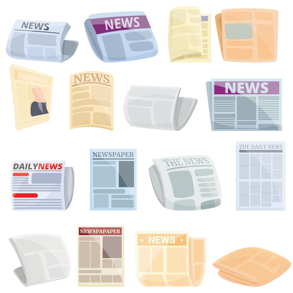 Newspaper icons set, cartoon style vector