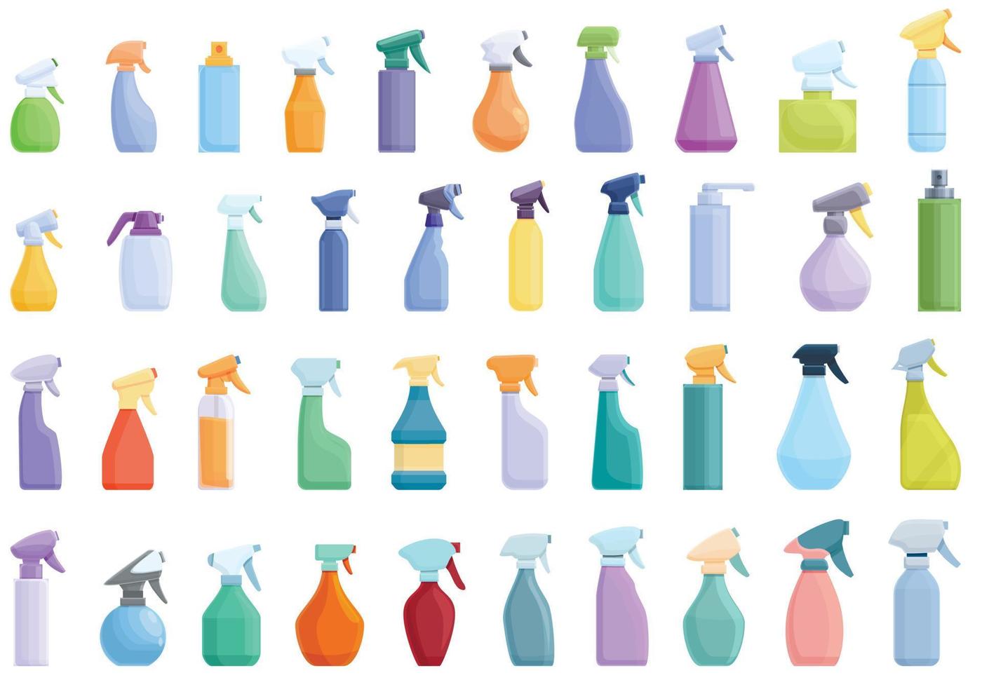 Spray bottle icons set, cartoon style vector