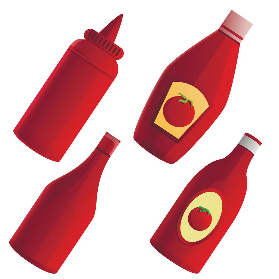 Ketchup icons set, cartoon style vector