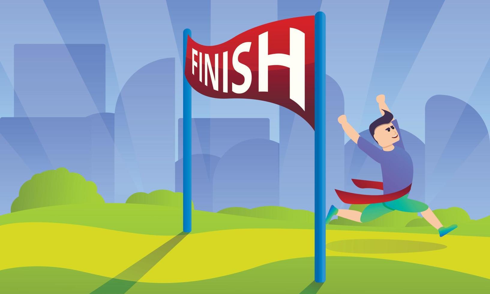 Finish marathon concept background, cartoon style vector