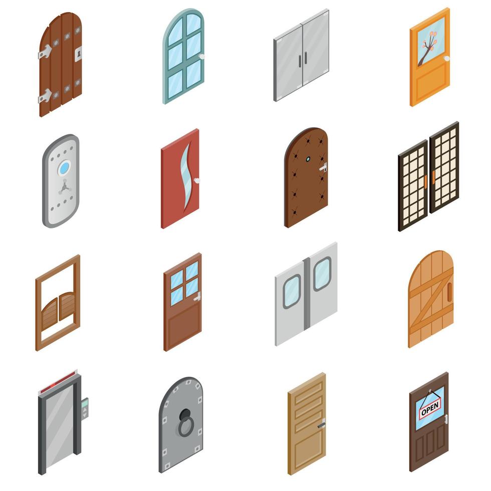 Doors icons set, isometric 3d style vector