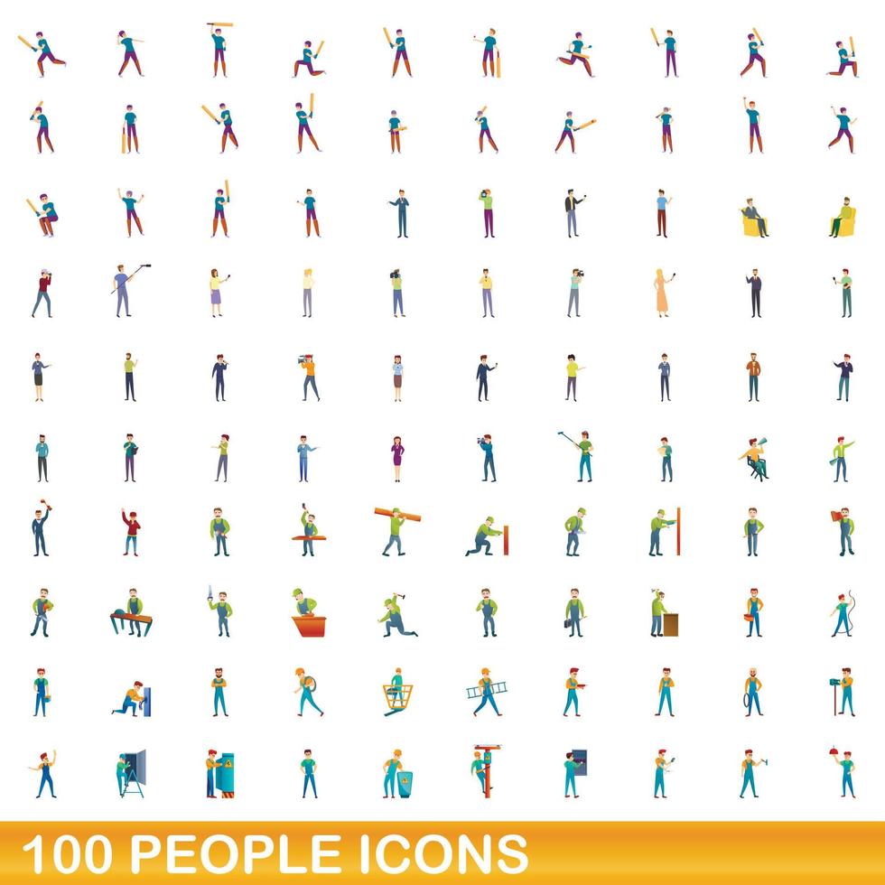 100 personas, conjunto de iconos de estilo de dibujos animados vector