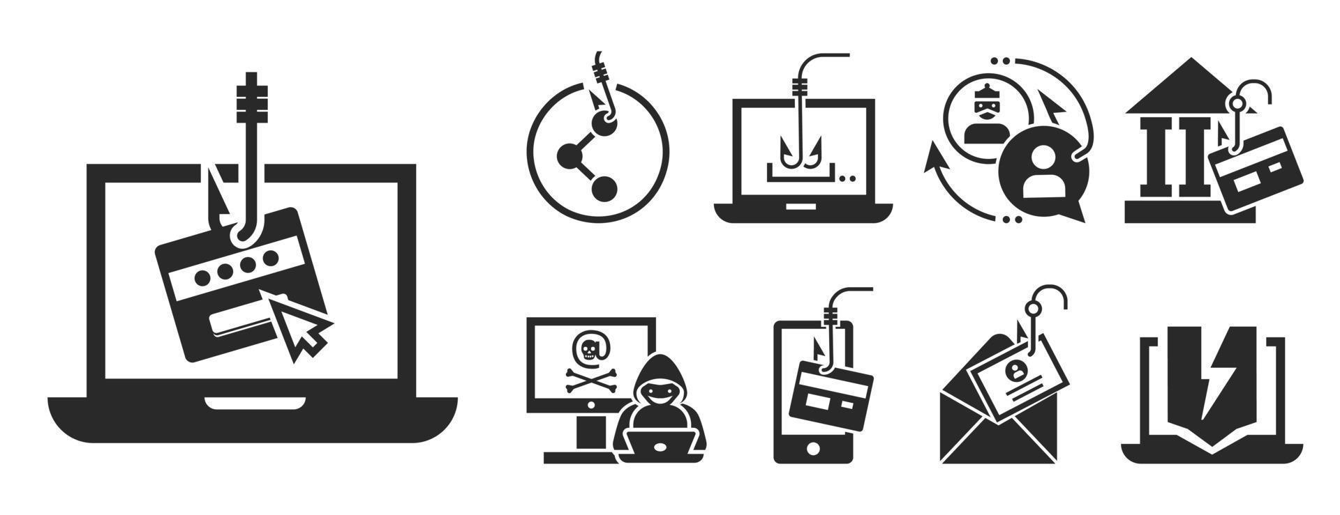 Phishing icon set, simple style vector