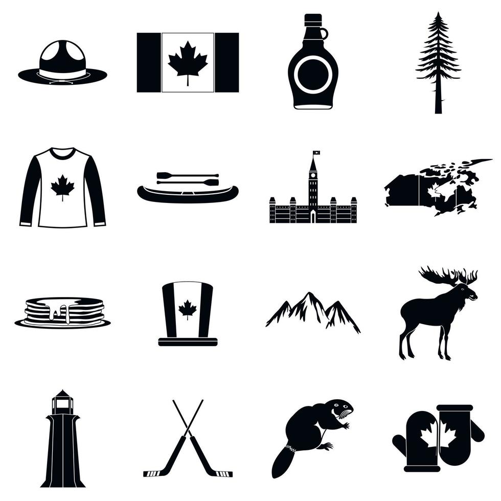 canadá, iconos, negro vector