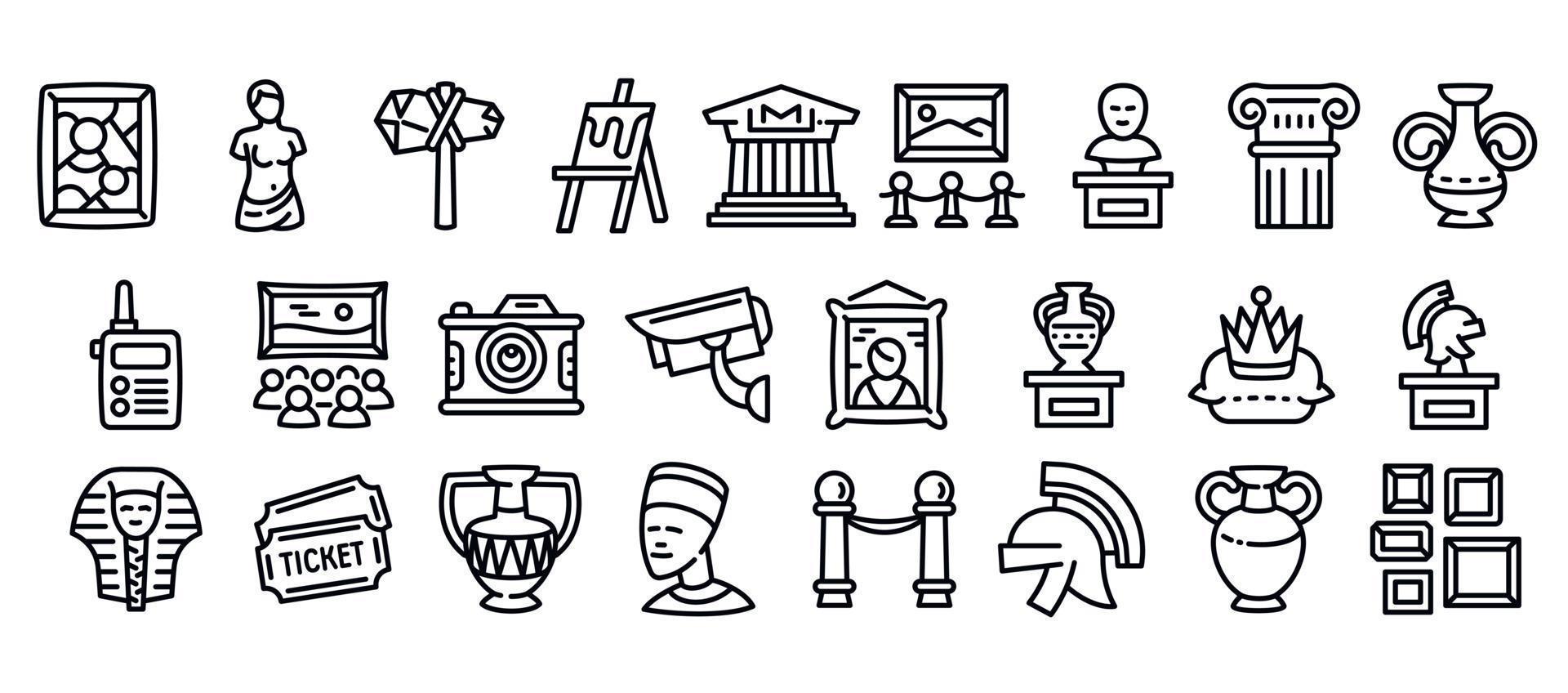 conjunto de iconos de museo, estilo de contorno vector