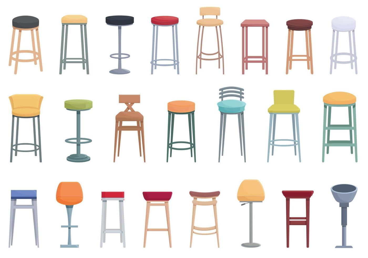 Bar stool icons set cartoon vector. Chair bench vector