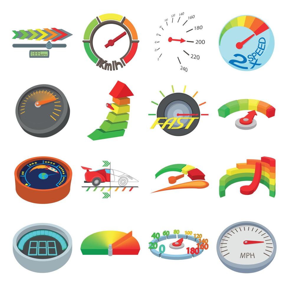 Meter icons set, cartoon style vector