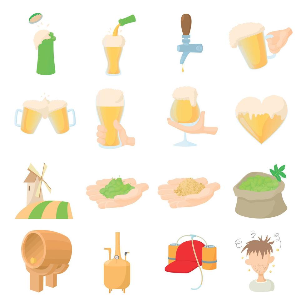 Beer icons set, cartoon style vector