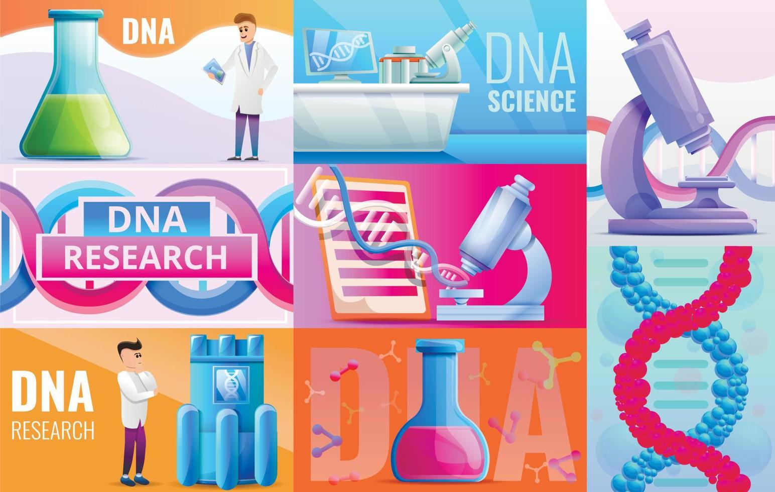 Genetic engineering banner set, cartoon style vector