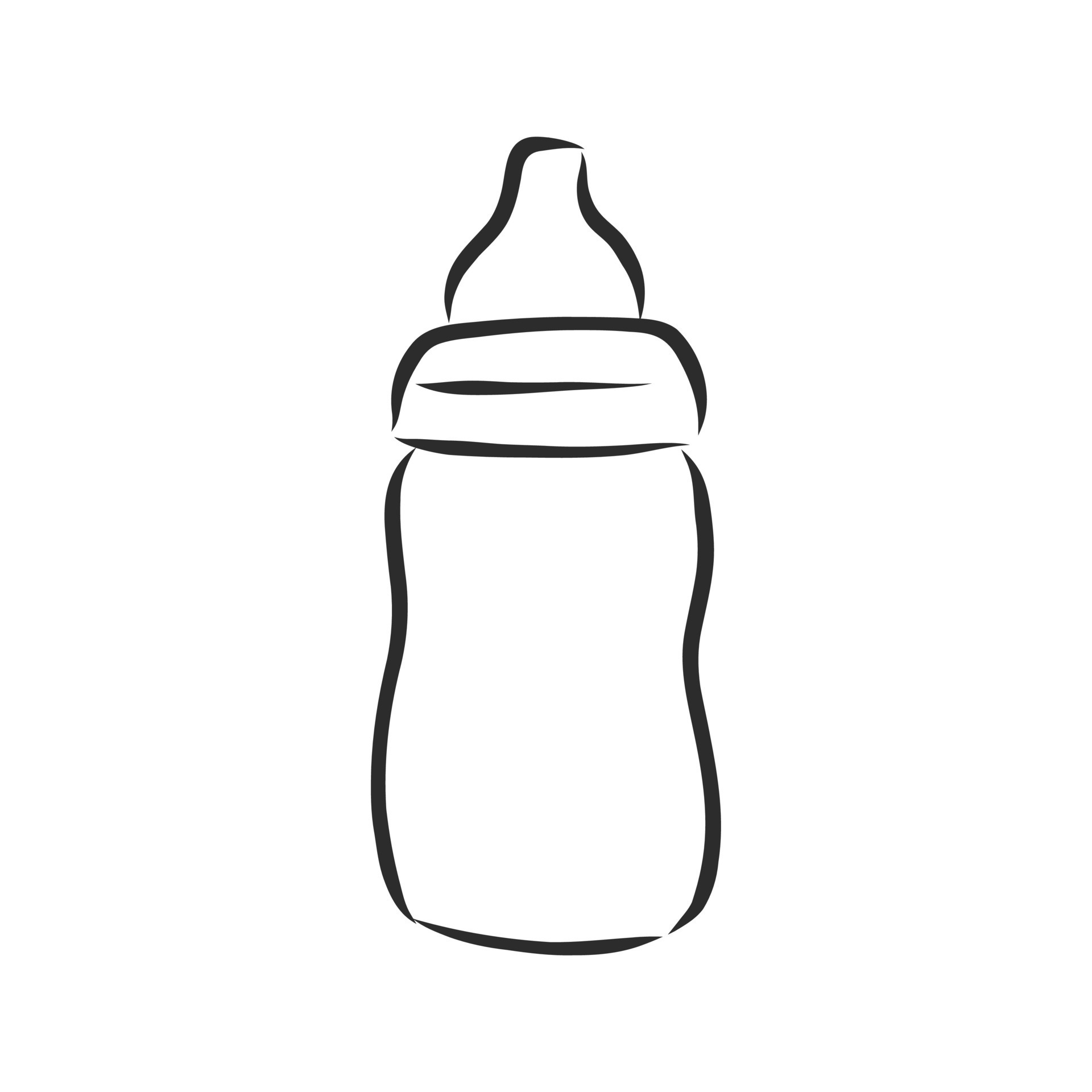 Drawing cartoon smiling baby with a bottle of milk