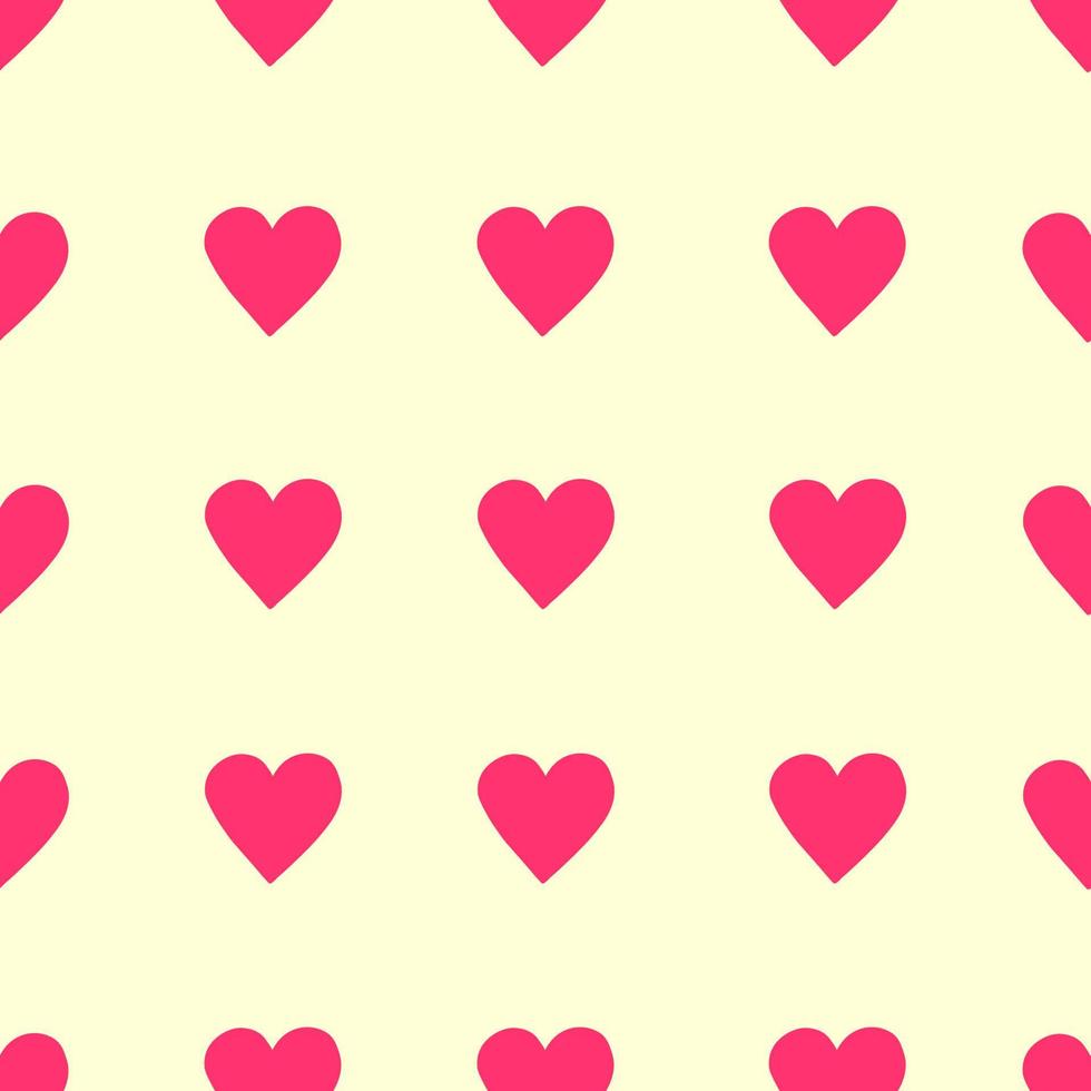 Pink hearts seamless pattern on yellow background. Vector illustration for Valentine's, Mother's day, birthday card, wedding card and gift wrap design. Minimalist design