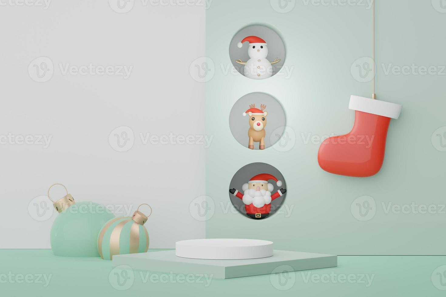 3d Display Podium for product and cosmetic presentation with Merry Christmas and Happy new year concept. Modern geometric. Platform for mock up and showing brand. Minimal clean design. photo