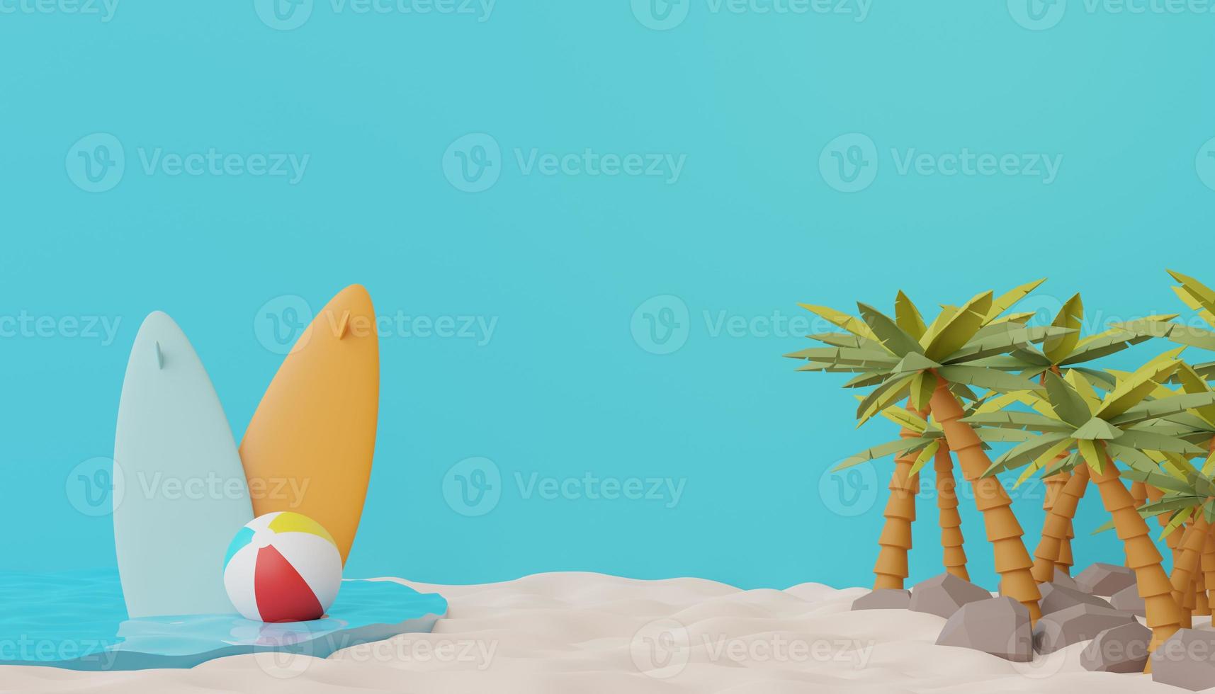 Render 3d de fondo mínimo abstracto para mostrar productos o presentación cosmética con escena de playa de verano. temporada de verano foto