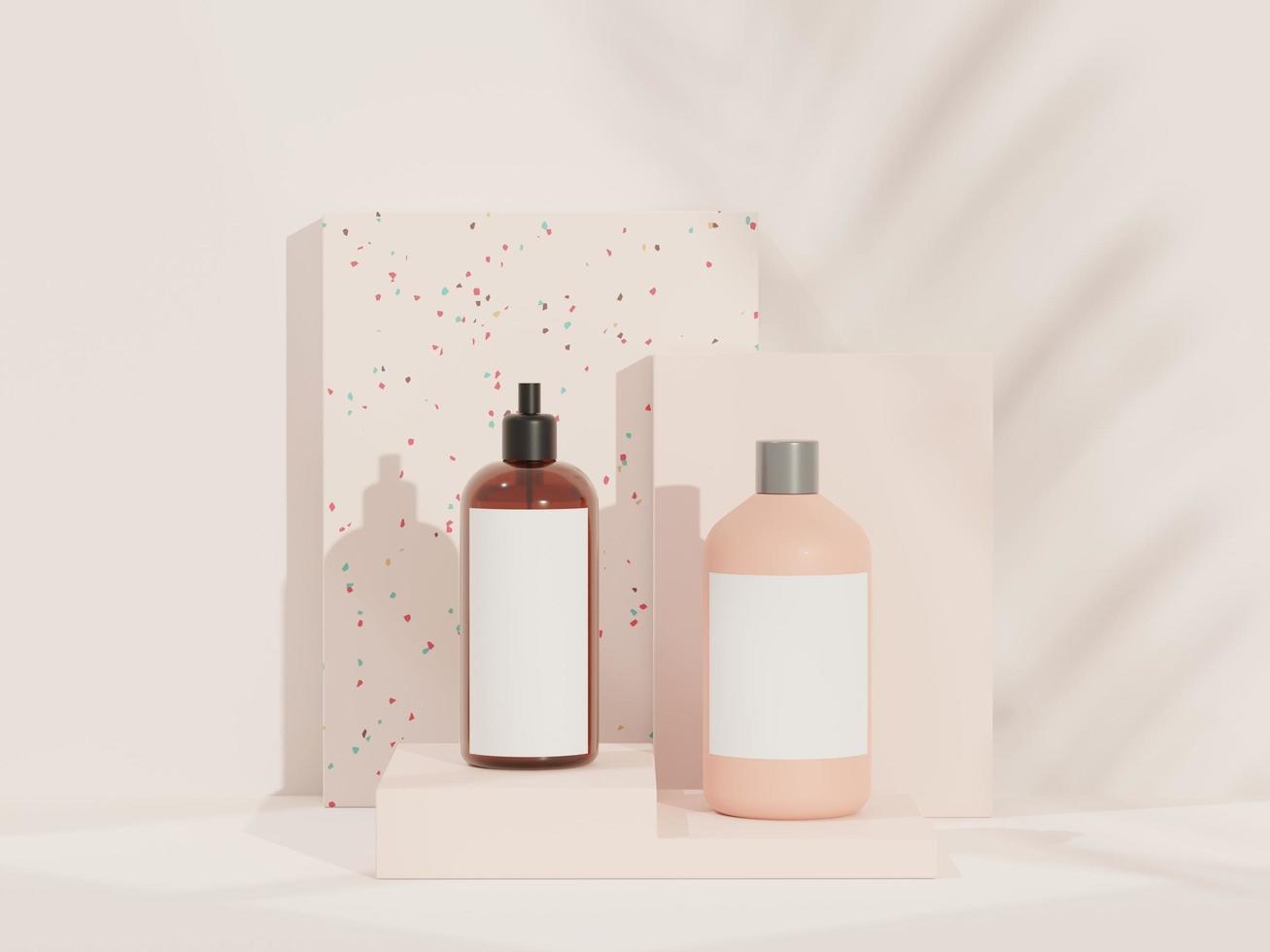 3d render of blank cosmetics skincare product or packaging for mock up. Terrazzo design. Beauty soap and spa concept. Lotion oil moisture for skin health. Premium and luxury design for branding. photo
