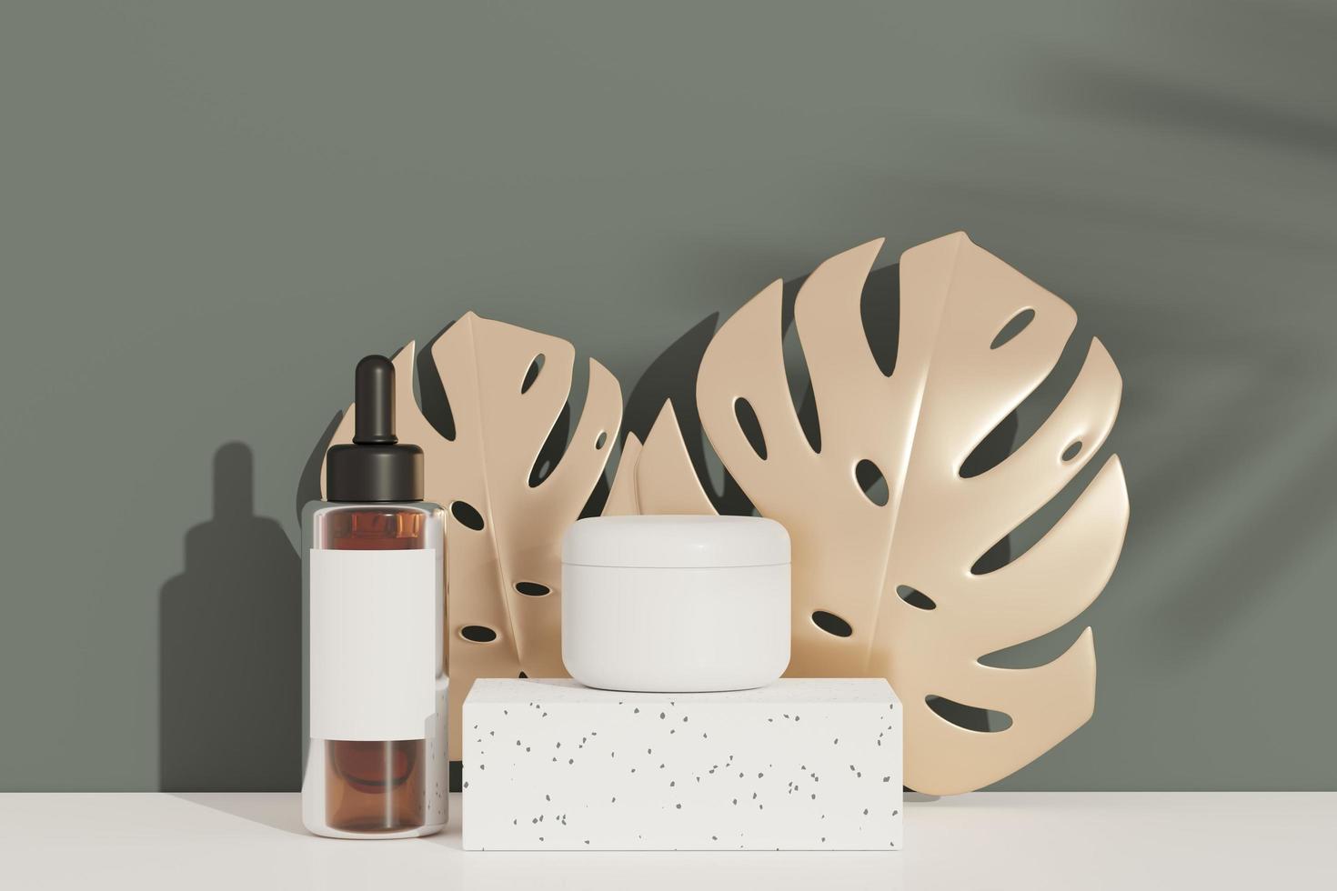 Presentación 3d de productos cosméticos para el cuidado de la piel en blanco o envases para maquetas. diseño de terrazo. jabón de belleza y concepto de spa. loción aceite humedad para la salud de la piel. diseño premium y de lujo para la marca. foto