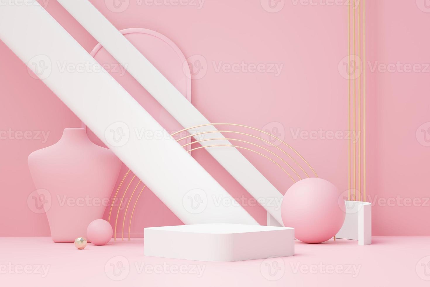 Plataforma de podio de visualización abstracta de renderizado 3d para presentación de productos y publicidad. fondo de escena mínimo con diseño limpio. pedestal vacante para maqueta. escenario vacío con color pastel para cosmética. foto