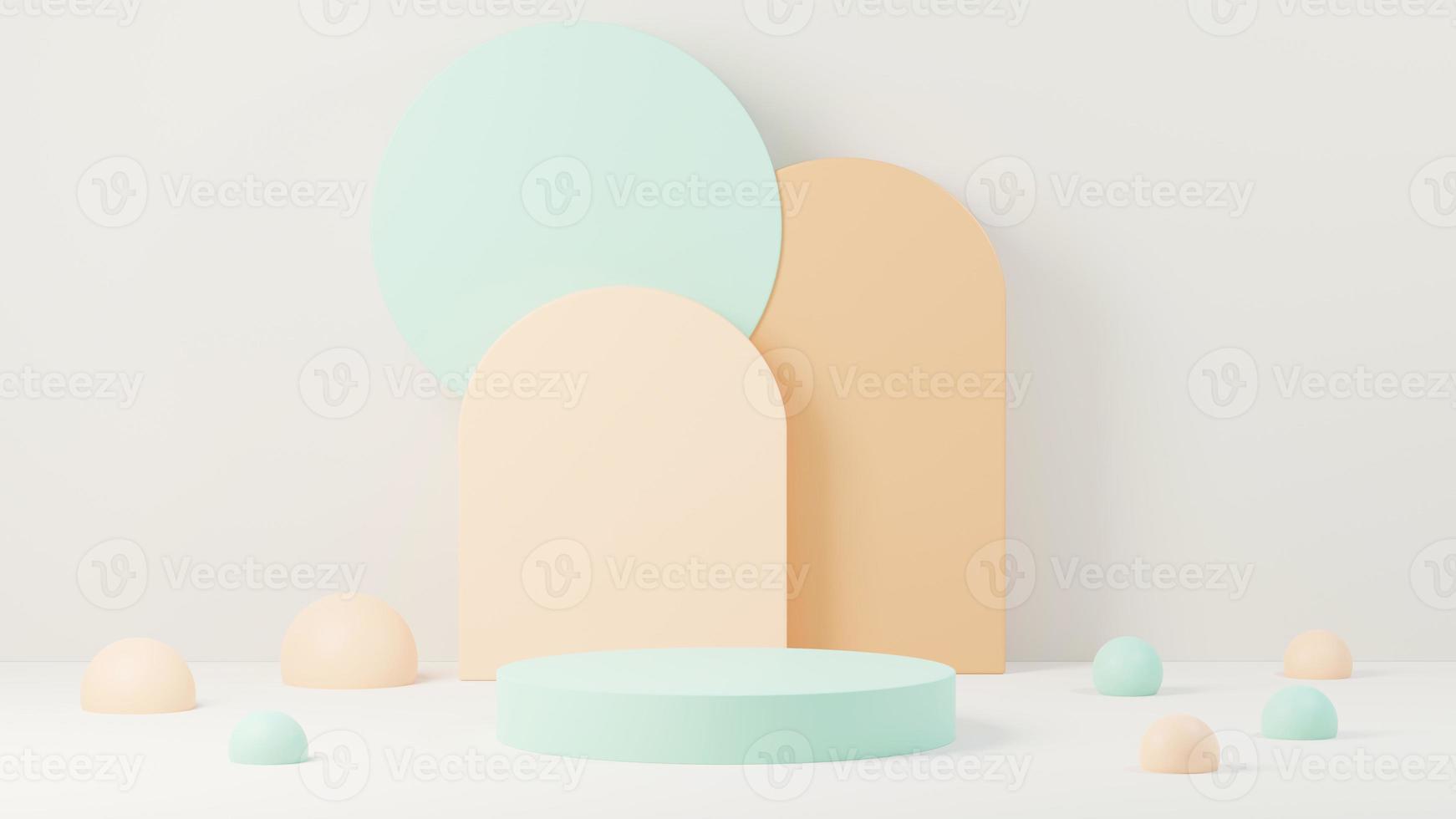 Plataforma de podio de visualización abstracta de renderizado 3d para presentación de productos y publicidad. fondo de escena mínimo con diseño limpio. pedestal vacante para maqueta. escenario vacío con color pastel para cosmética. foto