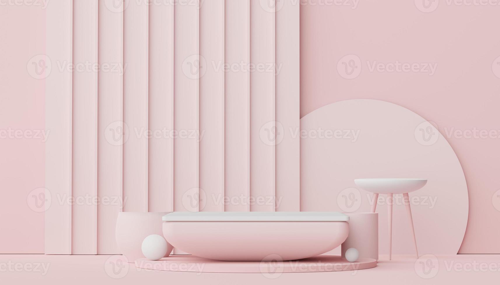 3d render of Abstract minimal  display podium for showing products, cosmetic presentation and mock up. Showcase scene with pastel earth tone background. Illuminated simple geometric shapes. photo